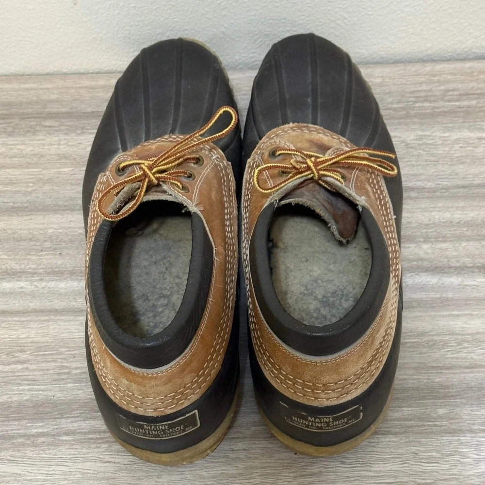 LL Bean Maine Hunting Shoe Duck Boots Brown Leather Lace Up Men‎ 14 N USA Preppy